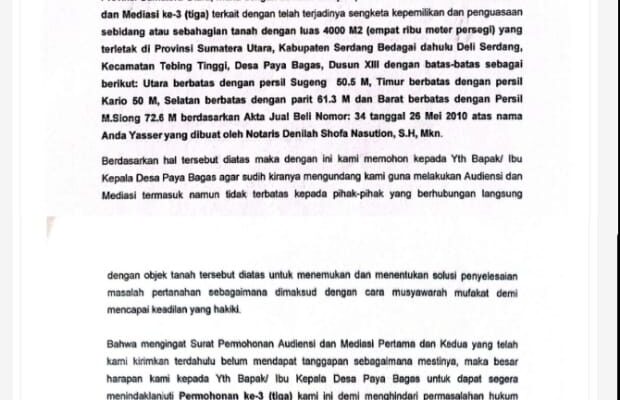 Kuasa Hukum Desak Kepala Desa Paya Bagas Tanggapi Permohonan Mediasi Sengketa Tanah