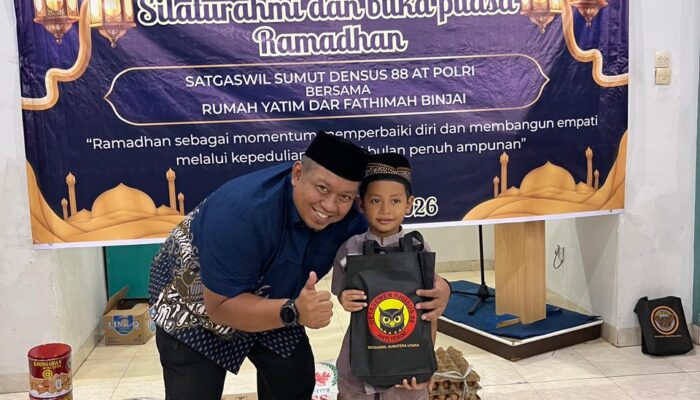 Densus 88 AT Polri Satgaswil Sumut Berbagi Kebahagiaan Ramadhan Bersama Anak Yatim di Binjai