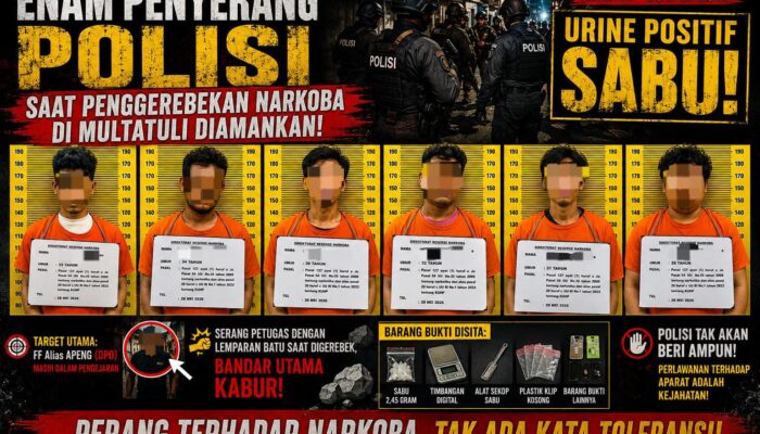 Lempari Polisi dengan Batu Saat Gerebek Bandar Sabu di Multatuli, Enam Pria Positif Narkoba