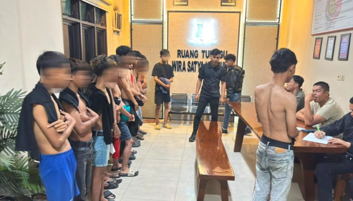 Tim Macan Polres Pelabuhan Belawan Amankan 13 Pemuda, Sita 4 Sajam dan Ketapel